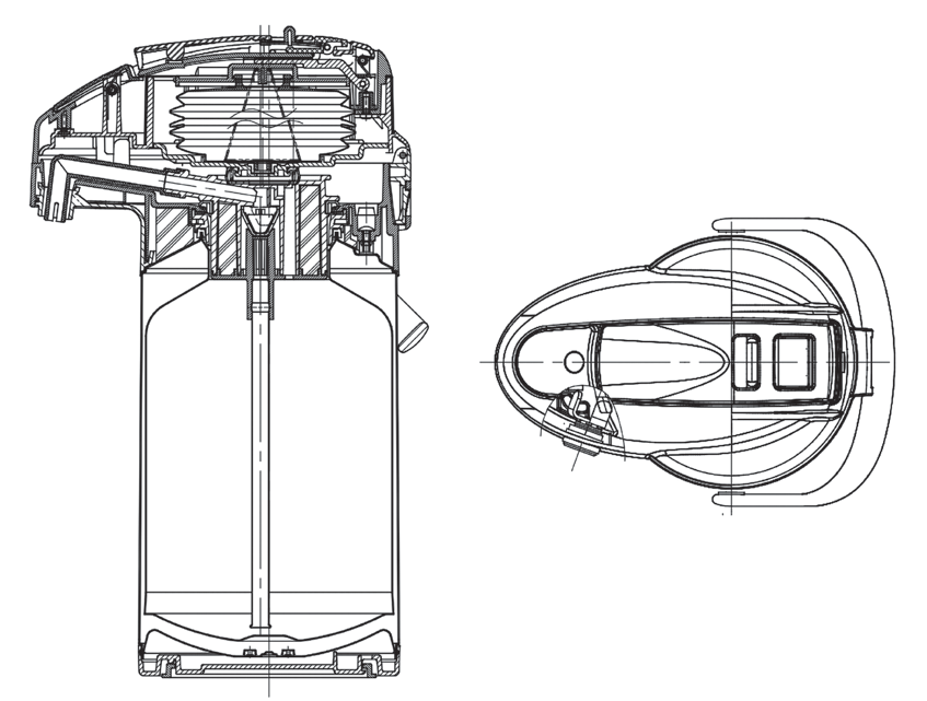 図 7.95　キャリータンブラーの外観と断面構造<br>（象印マホービン SX-J 型） 3）